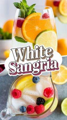 white sangria with fresh fruit and mint garnish