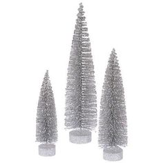 three silver christmas trees on white background