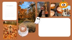 a collage of photos with pumpkins, candles and pictures