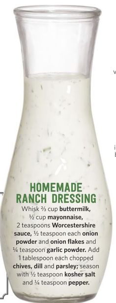 the ingredients for homemade ranch dressing are shown in this diagram, with information about how to use it