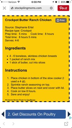 the recipe for crockpot butter ranch chicken is shown on an iphone screen with instructions