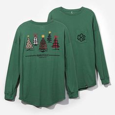 'Tis the season for monograms! Personalize the front of this adorable Christmas tree shirt with your initials! This long sleeve cotton shirt will be screen printed with a cute tree design on the back featuring buffalo plaid and leopard prints, and it will include your monogram on the front! This winter t-shirt would look great paired with some monogrammed boots and jeans or leggings!​Made of Polyester and Cotton.Models are wearing their normal size. See 'Learn more about sizing' for more i Monogramed Christmas Shirts, Christmas Shirt Monogram, Christmas Tree Monogram Shirt, Christmas Holiday T-shirt With Short Sleeves, Christmas Green Cotton T-shirt, Rose Gold Gifts, Winter T Shirts, Plaid And Leopard, Marley Lilly