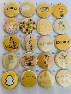 "1.75\" & 2.25\" Yellow Aesthetic Button Pins!" Button Pins Design Ideas, Cute Pin Designs Circle, Diy Pins Buttons