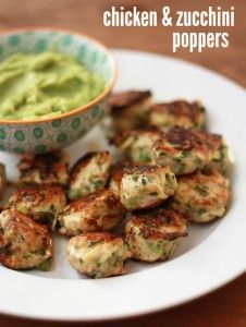 chicken and zucchini poppers on a plate with guacamole