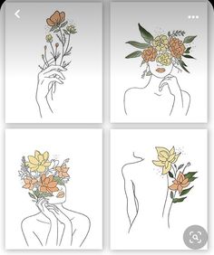 four different pictures with flowers on them