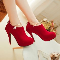 Sexy Charmed Red High Heels Ankle Boots on Storenvy Sepatu Pump, Hak Tinggi, Suede High Heels, Red High Heels, Womens Pumps, High Heel Boots Ankle, Red High, Fashion High Heels, High Heels Stilettos