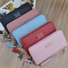 Designer Clutch Wallet Large Capacity Card Holder Money Bag Female Purse Ladies Tassel Wristband Carteira Multifunctional WalletsMaterial : PU LeatherSzie: 19.5cm* 10cm* 2.5cm (7.7" * 3.9" * 1")Color: black, pink, red, dark-pink, blue Card Holder Purse, Back To College, Designer Clutch, Leather Bifold Wallet, Money Bag, Bifold Wallet, Women Leather, Long Wallet, Card Holders