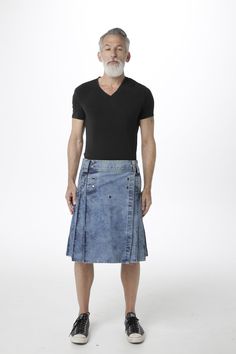 The Stonewash Blue Denim Kilt features a classic denim look complete with iconic stitching and a stonewashed color gradient. There are pleats on the side that help enhance the look.  #StoneWashBlueDenimKilt #BlueDenimKilt #Kilt #StoneBlueDenimKilt #DenimKilt #KiltsForSalae #StoneDenimKilt #KiltsForMen #ScottishKilts #Fashion #MensStyle #MensFashion #Fashion Kilt Pattern, Kilts For Men, Kilts For Sale, Modern Kilts, Guys In Skirts, Leather Kilt, Utility Kilt, Streetwear Denim, Black Watch Tartan