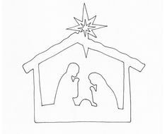 a black and white drawing of a manger scene with the birth of jesus on it