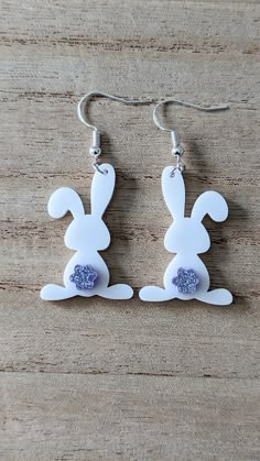 Lightweight, adorable bunny earrings. These are perfect for an Easter gift or just for spring. They are available in several color options. The ear wire hooks are hypoallergenic and come in sterling silver or sterling gold. Playful White Earrings With Ear Wire, Fun White Hypoallergenic Earrings, Whimsical White Hypoallergenic Earrings, Glowforge Jewelry, 2nd Bday Party Ideas, Laser Cut Wood Jewelry, Laser Cut Jewelry Acrylic, 3d Earrings, Laser Crafts