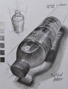 a pencil drawing of a bottle and its contents