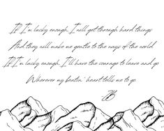 a handwritten poem with mountains in the background