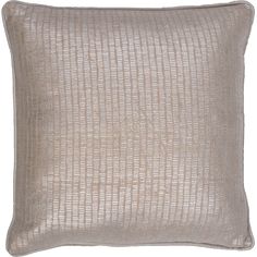 a beige pillow with metallic stripes on the front and back, sitting on a white background