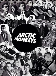 the arctic monkeys collage is shown in black and white, with many different images