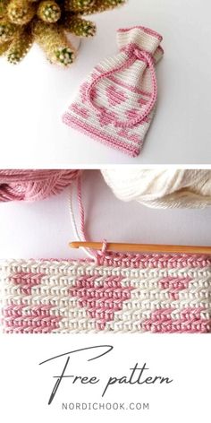 crochet pattern for a potholder with pink and white designs on the front