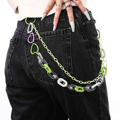 PRICES MAY VARY. Size:Cute pocket chain is 15.7 inches in the first layer, 18.8 inches in the second layer,the style is fashionable and not easy to fade. Product construction:An acrylic chain with lobster buckles on both sides for attaching to a denim skirt. Color: Colorful hipster jeans chain foot has made you a versatile pair of jeans around,including other pants. Function:Wallet chain punk can be used as a decoration for trousers, or when you are wearing a skirt or a backpack. Occasion:Fashio