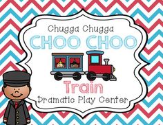 the choo choo train dramatic play center for children with chevroned background