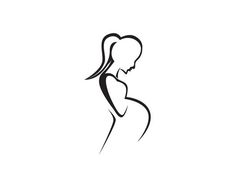 a pregnant woman's profile in black and white on a white background, with the word