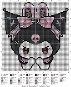 a cross stitch pattern with a black and white dog wearing a pink bow