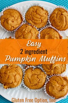 easy 2 ingredient pumpkin muffins on a white plate