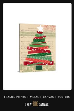 a christmas tree made out of sheet music with the words, framed prints metal canvass posters