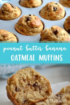 peanut butter banana oatmeal muffins in a muffin tin