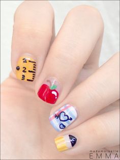 Nailstorming #20 Back to school – Le Blog de Mademoiselle Emma Kids Nail Designs, Helpful Things, Glamorous Nails, Crazy Nails