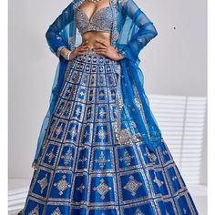 Absolutely Stunning Electric Blue Raw Silk Lehenga With Mirror Work Embroidery And Organza Dupatta. Perfect For A Sangeet Or Wedding. Worn Once And Sold Out On Pernias Pop Up Size 36 With Margin On Blouse. 3pc Total Semi-stitched Embellished Blue Saree, Blue Embellished Floor-length Saree, Blue Embellished Saree For Festivals, Blue Embellished Saree For Eid, Fitted Blue Choli With Traditional Drape, Festive Blue Embellished Saree, Blue Embellished Saree For Navratri, Bollywood Style Blue Embellished Saree, Blue Bollywood Style Embellished Saree