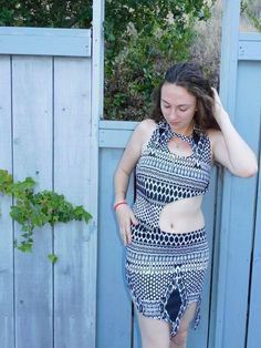 This is a black and white geometric print halter dress. It is very stretchy and soft! The size is technically a medium however it could fit from small to large since its very stretchy. The hem is not just straight across it follows the shape of the patterns on the dress for a unique touch. There are cut outs at the neckline and the stomach. Perfect for your next concert, party, rave, ect. Summer Fitted Maxi Dress With Geometric Pattern, Fitted Summer Maxi Dress With Geometric Pattern, Fitted Dress With Geometric Pattern For Vacation, Concert Party, Printed Halter Dress, Cut Out Dress, Out Dress, Dress Clothes For Women, Cut Outs