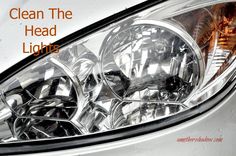 the headlight of a silver car is shown