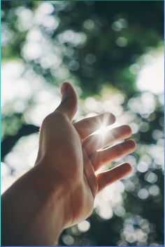 a person holding their hand out to the sun