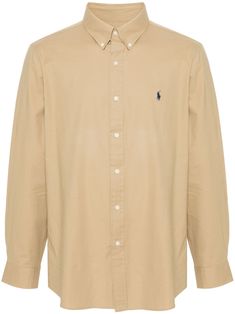 brown stretch-cotton poplin texture signature Polo Pony embroidery button-down collar long sleeves buttoned cuffs box-pleat detail to the rear curved hem Pony Embroidery, Polo Pony, Box Pleats, Ralph Lauren Polo, Button Down Collar, Cotton Poplin, Stretch Cotton, Cotton Shirt, Polo Ralph