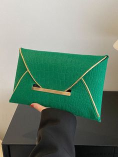 BagForLove - Crocodile Embossed Metal Envelope Bag with Decorative Flap Elegant Green Envelope Clutch, Chic Green Envelope Bag, Green Envelope Bag, Embossed Metal, Crocodile Print, Crocodile Skin, Black Clutch, Envelope Bag, Word Wrap