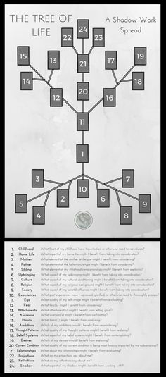 the tree of life is shown with numbers and symbols on it's side, as well as an info sheet