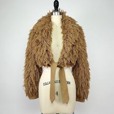 "Crissa by Thayer amazing French designer shag cropped coat in light brown  Features a shawl collar & tie option at the front Good condition with no wear Measurements  Bust - 18\" flat Length - 17\" Sleeve length - 28\" Please message with any questions ❤️" Fitted Cropped Brown Outerwear, Fall Party Outerwear With Shawl Collar, Chic Brown Cropped Winter Jacket, Chic Brown Cropped Jacket For Winter, Brown Fall Party Outerwear, Vintage Cropped Outerwear For Winter, Vintage Cropped Winter Outerwear, Winter Outerwear With Shawl Collar For Party, Color Block Shag