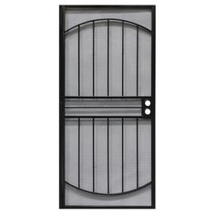 Steel security door powder coated with matching expanded steel mesh for added security. Features 1-1/2 in. square x 18-gauge 3-piece steel mounting frame and 1 in. square x 18-gauge steel door frame. Includes 1/2 in. square x 18-gauge vertical steel pickets, 3/4 in. square horizontal flat bar pickets and continuous 1/8 in. x 3/4 in. steel lock side Tamper Guard. Double hole lock-box with standard bore and backset, tamper-proof hinges and reversible for right or left hand operation. Precision Safeguard packaging and complete with one-way mounting screws. Black Security Screen Door, Steel Door Frame, Security Door Design, Iron Security Doors, Burglar Bars, Security Screen Door, Steel Security Doors, Magnetic Screen Door, Security Screen