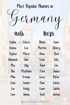 the most popular names in germany for boys and girls, with their names on them