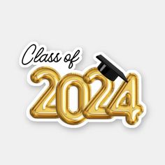 the class of 2024 sticker is shown in gold foil with a graduation cap on top