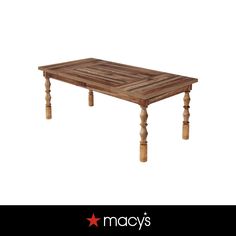 a wooden table sitting on top of a white background with the words macy's written below it