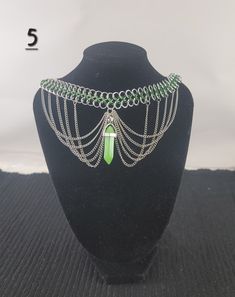 4 in to 1 Chainmail Choker - Etsy Green Metal Chain Jewelry, Green Metal Chain Necklace With Adjustable Chain, Green Metal Choker Necklace, Green Adjustable Chain Link Necklace, Green Chain Link Necklace With Adjustable Chain, Gothic Necklaces With Beaded Metal Chain, Gothic Metal Necklace With Beaded Chain, Green Necklace With Adjustable Chain, Metal Chainmail Choker Necklace