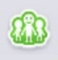 a green sticker with an image of two people in the middle and one person on the other side