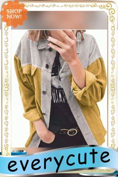 Colorful Patchwork Color Block Corduroy Trucker Jacket Womens Spring Denim Jacket With Corduroy Collar, Yellow Cotton Denim Jacket For Fall, Long Sleeve Denim Jacket With Corduroy Collar For Spring, Yellow Denim Jacket With Pockets For Fall, Fall Long-sleeve Corduroy Denim Jacket, Yellow Long Sleeve Denim Jacket, Corduroy Trucker Jacket, Boyfriend Shorts, 90s Style