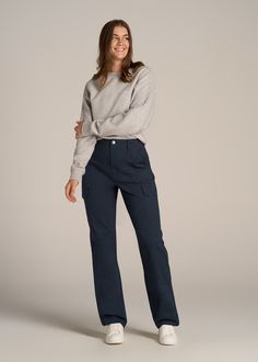 About Our Straight Leg Cargo Chino Pants for Tall Women The style and utility of a cargo pant meets an extra-long inseam on these chinos for tall women. Designed specifically for ladies from 5’9 to 6’6, they have a high rise and a straight leg that creates a modern, flattering fit. These women’s tall pants are made with stretch-infused cotton that’s been pre-washed and shrinkage controlled to make sure the silhouette stays perfect. Store everything you need for a day on the go with plenty of poc Women’s Chinos, Styling Chinos Women, Relaxed Fit Straight Cargo Pants For Fall, Relaxed Fit Fall Cargo Pants, Utility Straight Pants For Fall, Fall Relaxed Fit Straight Cargo Pants, Relaxed Fit Fall Cargo Trousers, Fall Cargo Pants With Relaxed Fit, Fall Relaxed Fit Cargo Pants