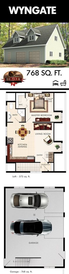 the wyngate floor plan is shown with two car garages and one living room