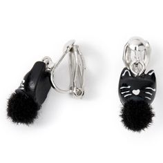 Claire's Black Cat Pom Pom Clip-On Earrings Piercing Kit, The Black Cat, Cute Black Cats, Silver Cat, Kids Earrings, Fashionable Jewelry, Demi Fine Jewelry, Earrings Black, Jewelry And Accessories