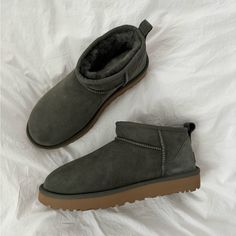 Ugg Classic Ultra Mini In Forest Night. Size 9. Bnwt. Great Slippers! Ugg Booties In Twin-Face Sheep Suede With Bleached/Dyed Sheep Shearling (Australia, Uk, Us Or Ireland) Lining 1.3" Flat Heel; 3.5"H Shaft Asymmetrical Topline Round Toe Pull-Tab/Logo Patch At Backstay Pull-On Style Lightweight, Flexible Eva Outsole Imported Size Note: Whole Sizes Only; For 1/2 Sizes, Order Next Size Down. Green Ugg Ultra Mini, Forest Night Ugg, Ugg Ultra Mini Ugg, Mini Ugg Ultra, Ultra Mini Uggs Slippers, Mini Ugg Slippers, Ugg Booties, Ugg Classic Ultra Mini, Ugg Shoes