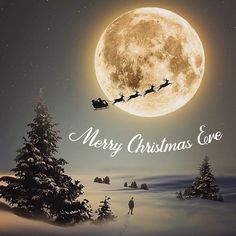 a full moon with santa's sleigh flying in the sky