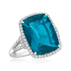 Ross-Simons - 12.00ct London Blue Topaz, .40ct t. w. Diamond Ring Emerald Cut in 14kt White Gold. Size 6. A radiant look for a brand-new you. This magnificent 12.00 carat rectangular cushion-cut London blue topaz exudes a deep velvety hue that is simply beyond compare. Edged in .40 ct. t. w. round brilliant-cut diamonds and set in polished 14kt white gold. 3/4" wide. Diamond and London blue topaz ring. Blue Topaz birthstones are the perfect gift for December birthdays. Formal Cushion Cut Topaz Ring With Gemstone Accents, Formal Blue Topaz Diamond Ring With Gemstone Accents, Formal Blue Emerald Ring With Halo Setting, Formal Turquoise Rings With Blue Topaz, Formal Blue Emerald Ring With Accent Stones, Formal Turquoise Topaz Ring In Fine Jewelry Style, Formal Turquoise Topaz Ring Fine Jewelry, Turquoise Topaz Ring For Formal Occasions, Formal Turquoise Topaz Gemstone Ring