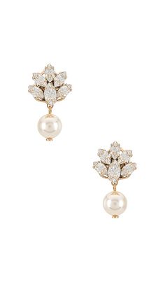 Anton Heunis Pedant Crystal Cluster Earrings in Pearl | REVOLVE Wedding Event Outfits, Wedding Pearl Earrings, Crystal Cluster Earrings, Engagement Season, Pearl Earrings Wedding, Cluster Earrings, Small Earrings, Art Deco Jewelry, Crystal Cluster