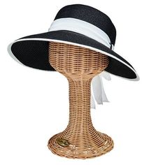 SUN BRIM - Women's Ultrabraid Round Crown Face Saver With Chiffon Scarf Tie Back Chic Visor Sun Hat For Kentucky Derby, Chic Upf 50+ Hats For Kentucky Derby, Black Boater Hat With Upf 50+ For Spring, Chic Hats With Upf 50+ For Kentucky Derby, Summer Hats For Races, Chic Adjustable Sun Hat For Kentucky Derby, Chic Black Hats With Uv Protection, Chic Black Hat With Uv Protection, Brimmed Straw Hat For Summer Races